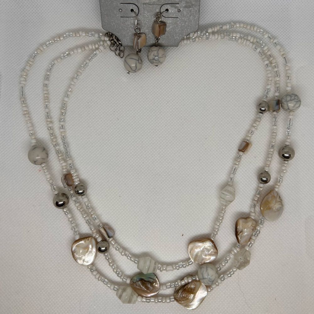 Elegant Multi-Strand Pearl Necklace and Earring Set 1C